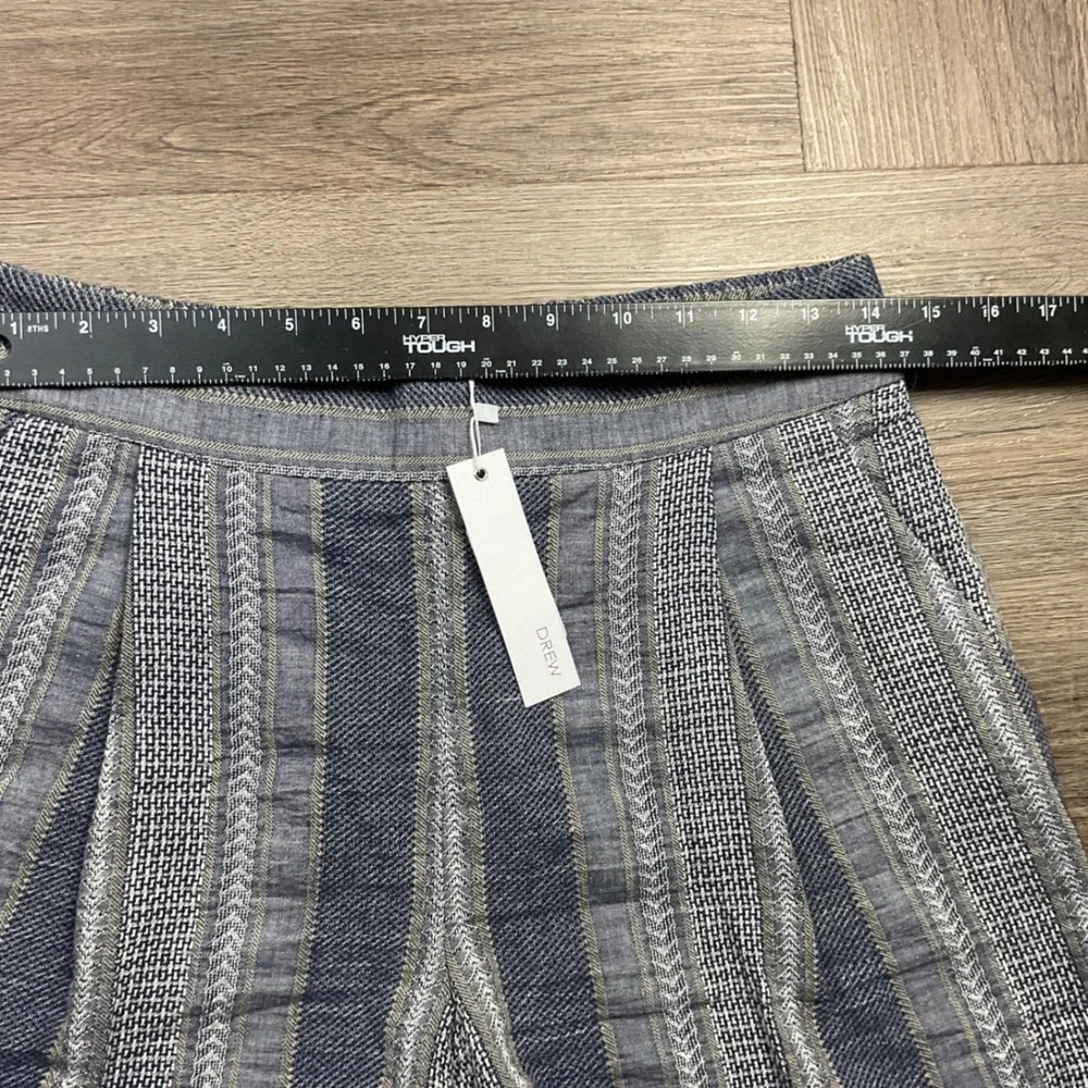 NWT‎ Drew Ivy Striped Cotton Pleated High Rise Shorts Womens Medium Indigo Blue